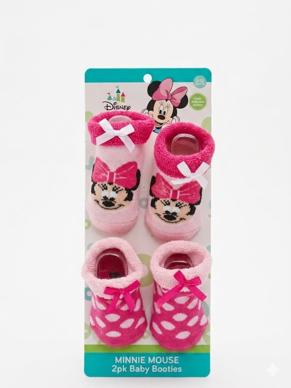 Minnie Mouse Baby Girls Girl's 2 Pack Booties Slippers Socks 0/12 Months NWT